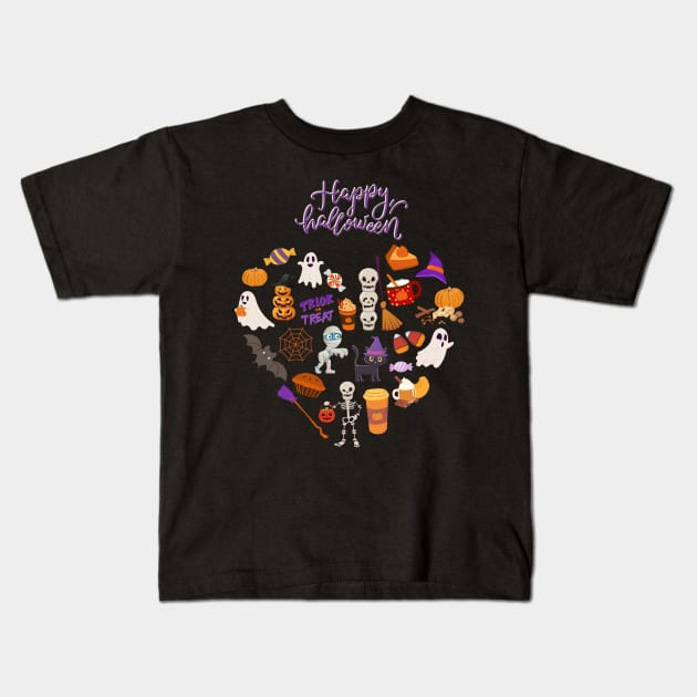 Boo Happy halloween Hello October heart Autumn is my favorite season, love Fall pumpkin Kids T-Shirt by BoogieCreates